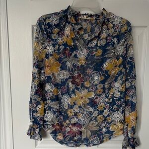 Solitaire Floral Blouse - Blue, Yellow, White